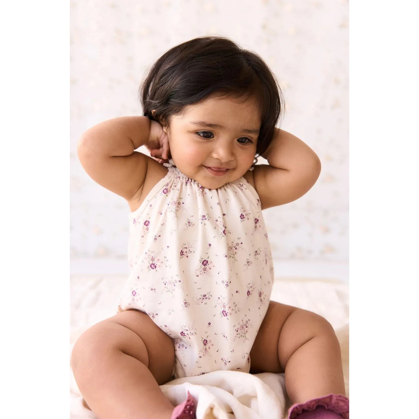 Organic Cotton Cassie Playsuit | Sweet William Floral Natural